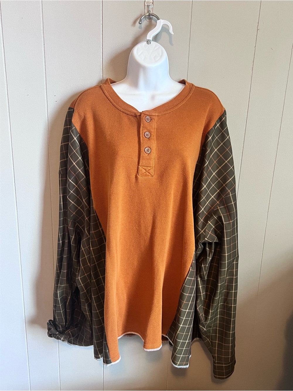 Repurposed Boho Chic Boutique Two-Tone Button Henley